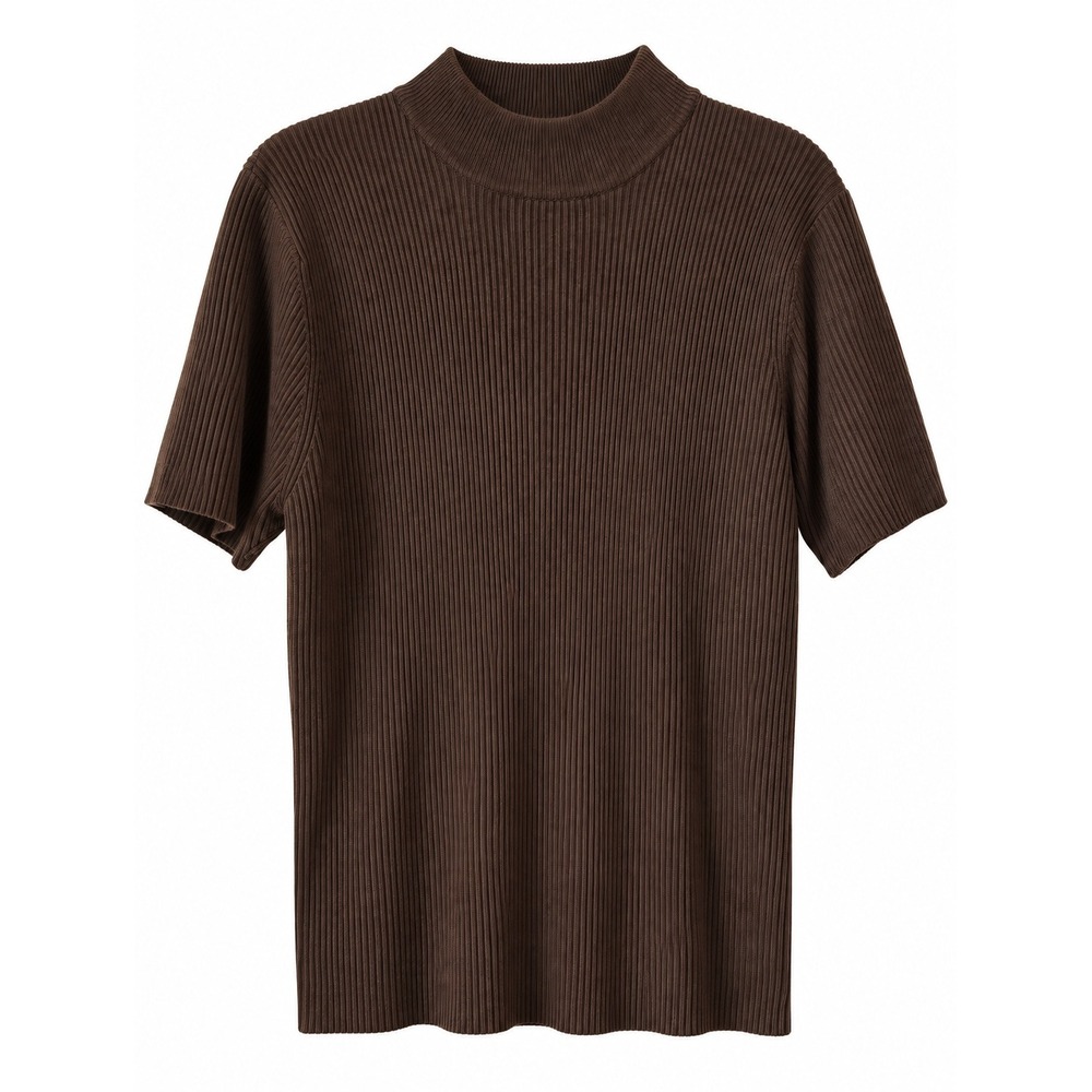Laura Gayle Classics Mens XL Brown Ribbed Knit Mock Neck Short Sleeve Sweater